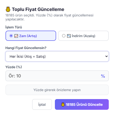 Toplu Fiyat Güncelleme